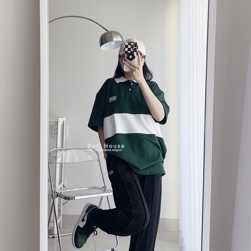 Áo Thun Polo Unisex WZS Màu XANH LÁ -ĐEN Form Rộng Chất thun da cá form nam nữ unisex/Áo thun cổ đức