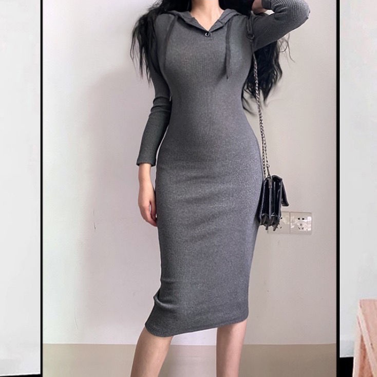 Mới Đầm Thể Thao Dài Ôm Dáng Có Nón Trùm Đầu Phong Cách Âu Mỹ Quyến Rũ Cho Nữ