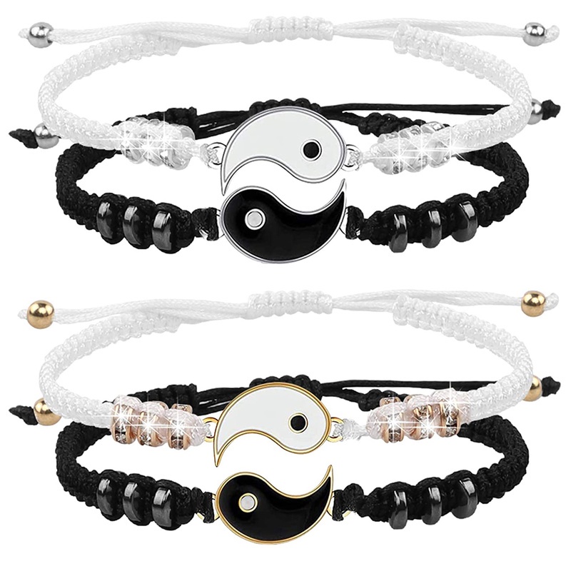 Bộ Vòng Tay / Dây Chuyền Mặt Âm Dương Handmade Bằng Hợp Kim Tùy Chỉnh Thời Trang Cho Cặp Đôi /