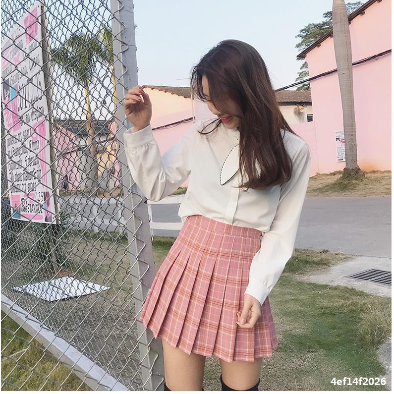 Chân váy tennis kiểu dáng Hàn Quốc dễ thương - sọc hồng