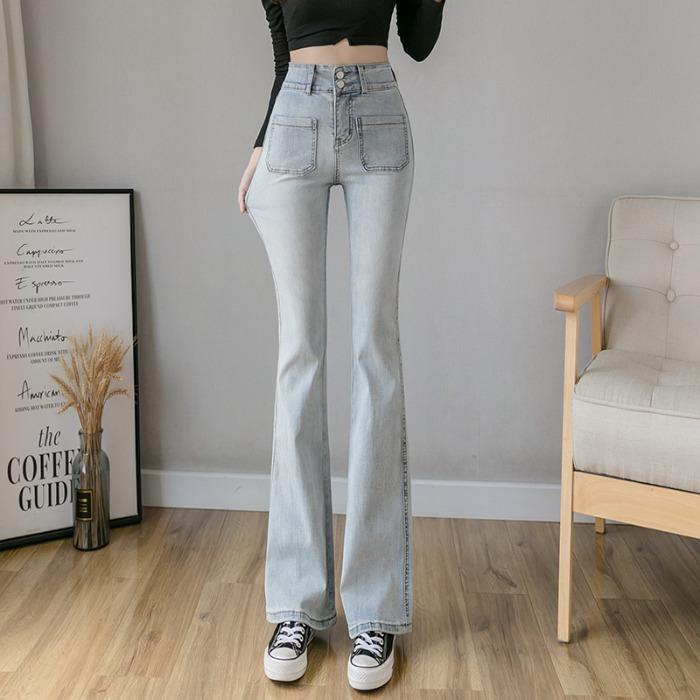 Quần Jeans Ống Loe Lưng Cao Co Giãn Phong Cách Mới 2022