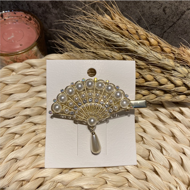 Kẹp Tóc Hình Quạt Đính Ngọc Trai Phong Cách vintage Hàn Quốc