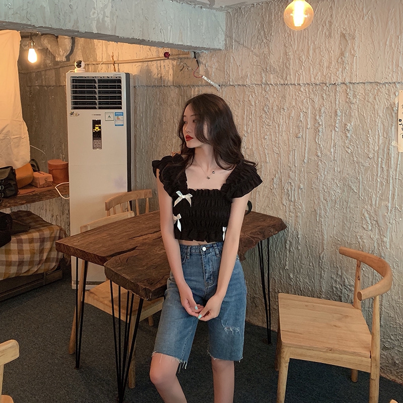 Áo IELGY màu trơn phối nơ thời trang gợi cảm dành cho nữ