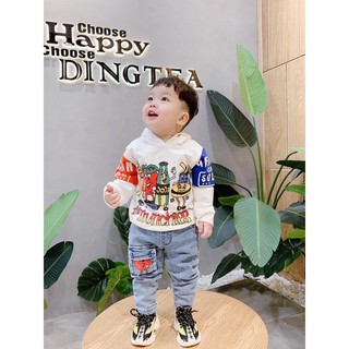 Bộ bé trai áo mũ mix quần jean