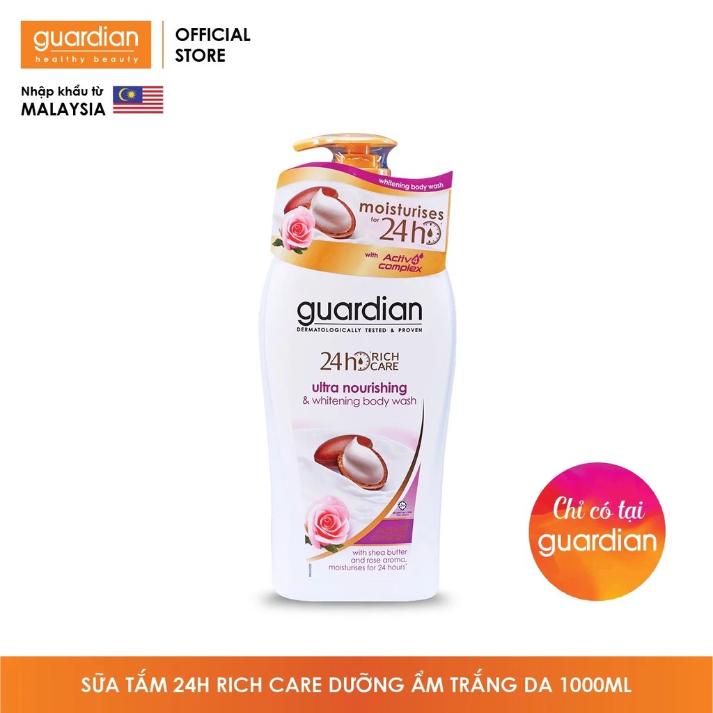 Sữa tắm Guardian 24h Rich Care Nuôi Dưỡng và Làm Trắng Da 1000ml/1L (Ultra Nourishing & Whitening Body Wash)