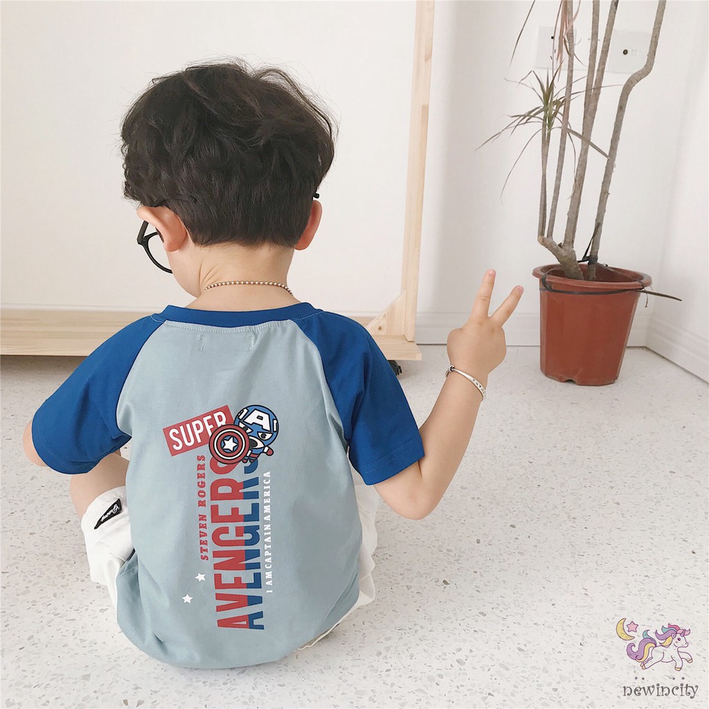 Áo thun cổ tròn ngắn tay in họa tiết hoạt hình dành cho bé trai và bé gái