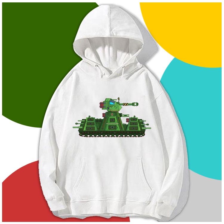 BST Áo hoodie in hình phim hoạt hình xe tăng màu trắng cho bé trai bé gái
