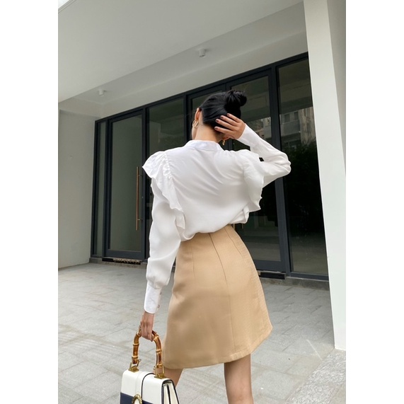 VELLE DESIGN áo sơ mi Erina bèo vai chất linen Mỹ dày dặn sang trọng kiểu dáng thanh lịch