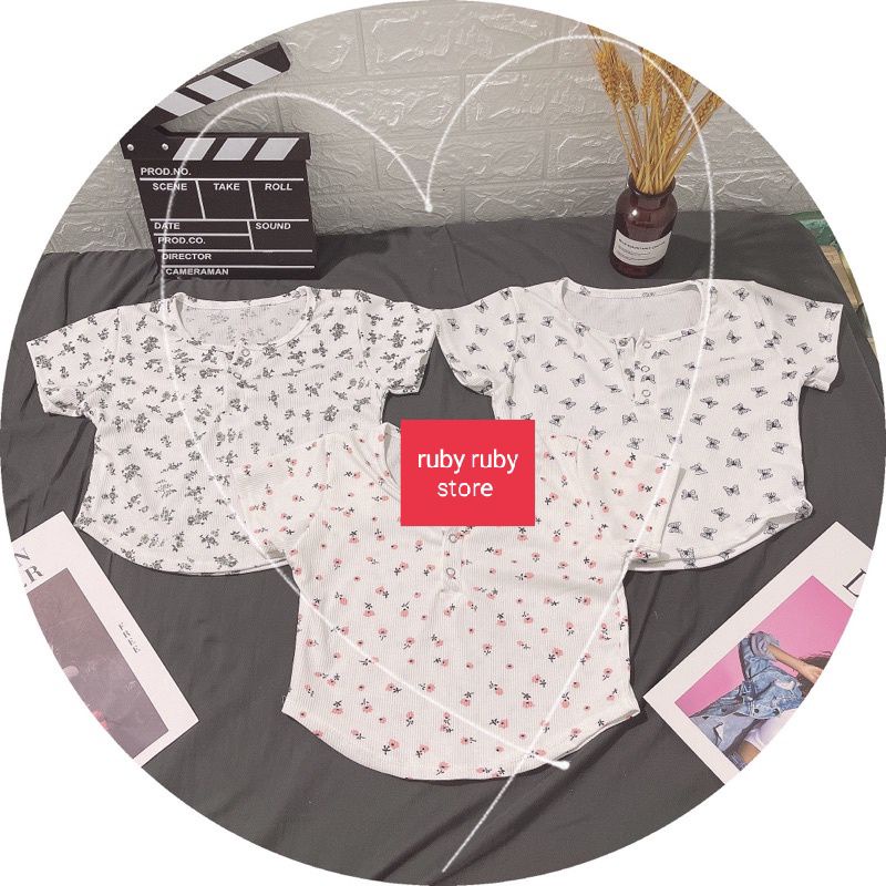 Áo croptop kiểu hoa nhí ,  🦋 nhí , vạt bầu nút bấm siêu xinh hob1