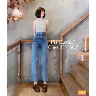 Quần Jeans nữ suông ống rộng túi đắp siêu đẹp style ullzang