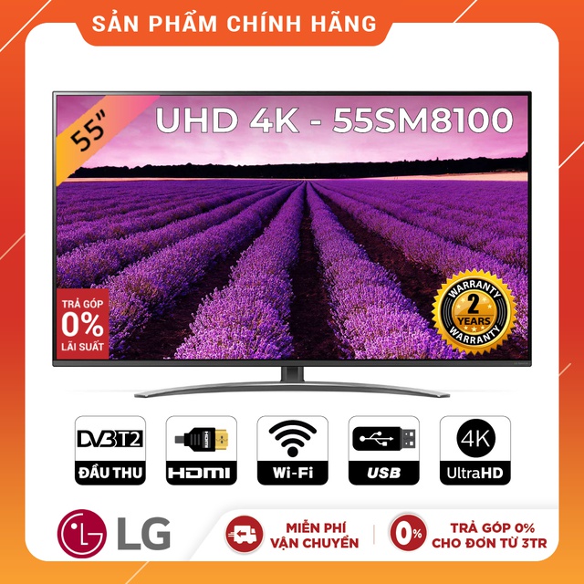 Smart Tivi LG NanoCell 55 inch 4K UHD 55SM8100PTA - Chính Hãng