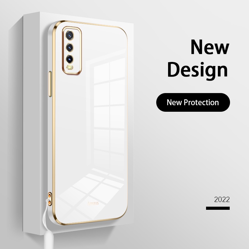 Ốp lưng Vivo 2026 Y20 2021 Y12A Y20T Y20S G Y12S 2021 Y20i Y20A Thiết kế mới Ốp lưng điện thoại hình vuông Mạ mềm Vỏ thẳng Cạnh sang trọng Phong cách miễn phí Dây buộc