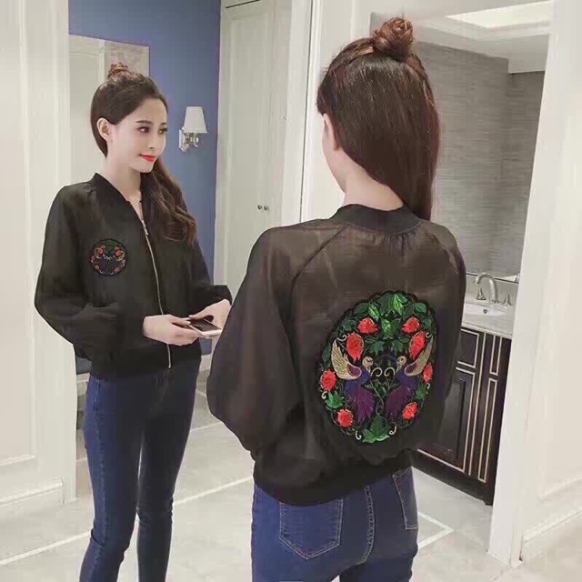 Áo Khoác Thêu LOGO Hoa Chim