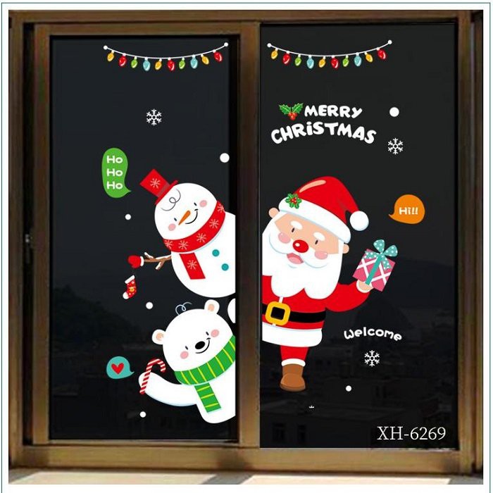 Decal noel hít tĩnh điện 2 mặt không cần keo trang trí noel Lala màu tươi sáng dễ dàng tháo dán không dơ kính