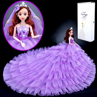 Búp Bê Cô Dâu Xòe Tầng Tím Tặng Phụ Kiện 08 Món + 03 Váy Ngắn