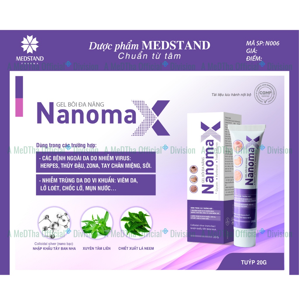 Gel bôi đa năng Nanomax Tuýp 20g - Hỗ trợ bệnh ngoài da, da cơ địa, mụn nước, tay chân miệng Dược Medstand