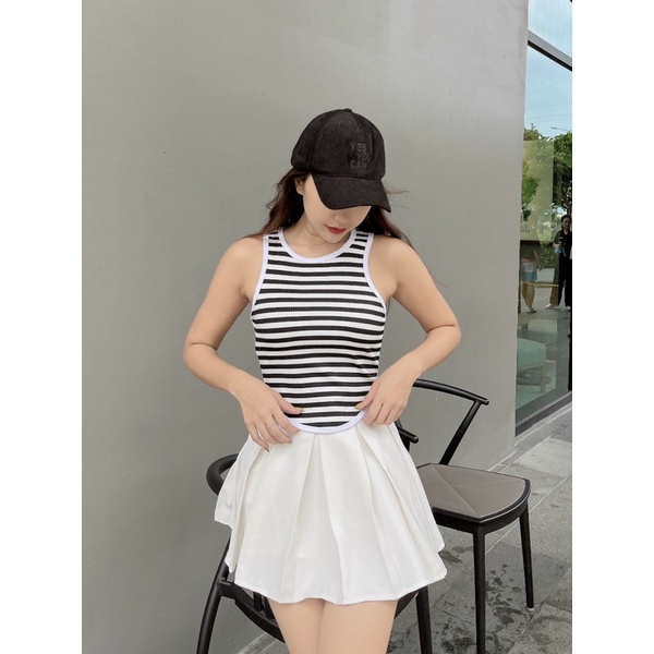 Áo thun body Ba Lỗ nữ Gân Sọc Phối Viền vạt bầu Croptop ( Nhà CH )