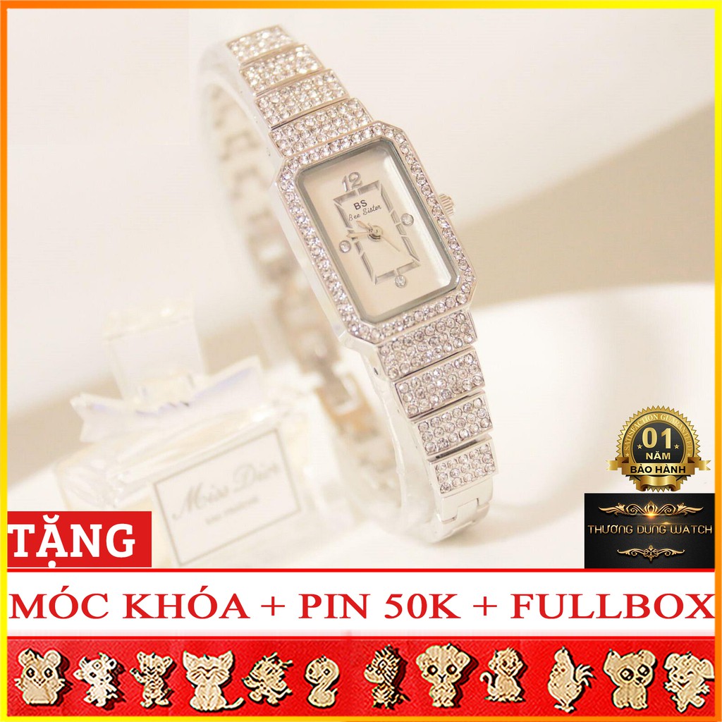 Đồng Hồ Nữ BS Bee Sister Mặt Chữ Nhật MS150 Chính Hãng Dây Đính Đá Cao Cấp