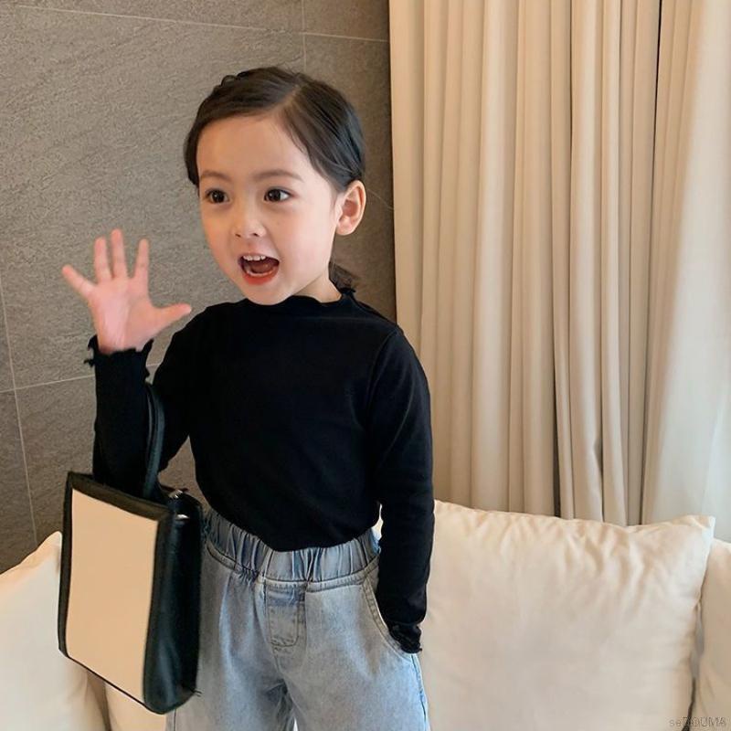 Áo thun cotton tay dài màu trơn thời trang dễ thương cho bé gái