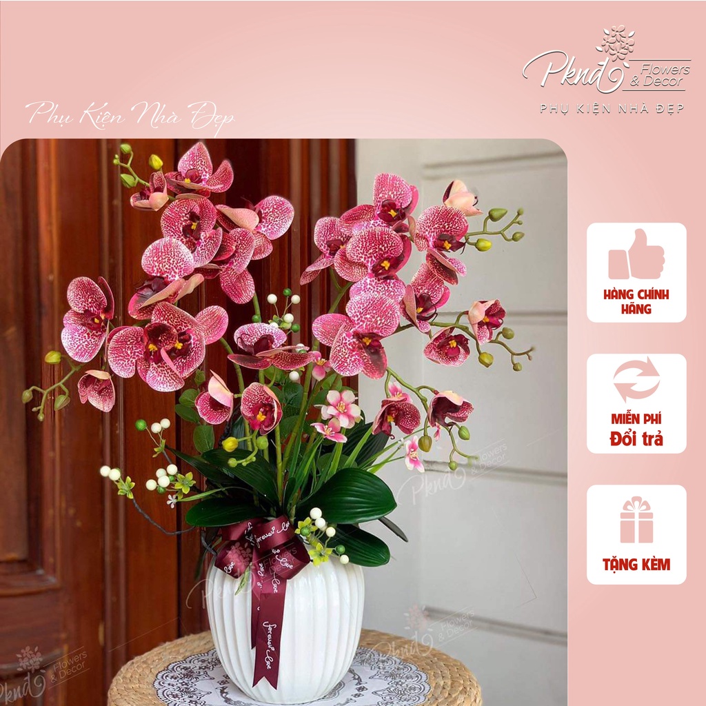 Bình hoa giả lan hồ điệp cao su trang trí phòng khách đẹp PKND FLOWERS &amp; DECOR