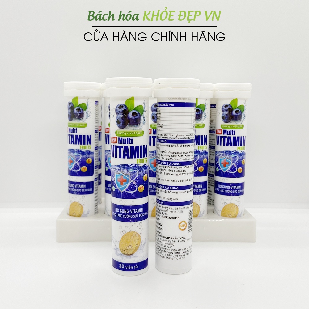 Viên sủi vị việt quất Multivitamin PLUSZZS - FRUITS Vitamin C, B, PP - 20 viên | Thế Giới Skin Care