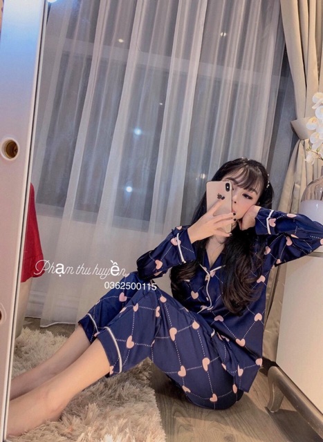 Bộ mặc nhà nữ pijama lụa Satin chất siêu đẹp quần dài áo dài