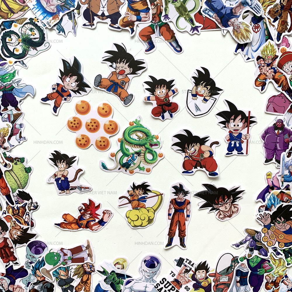 Sticker DRAGON BALL - Bảy Viên Ngọc Rồng Hình Dán Decal Chống Nước Trang Trí VaLi, Laptop, Mũ Bảo Hiểm Goku, Gohan