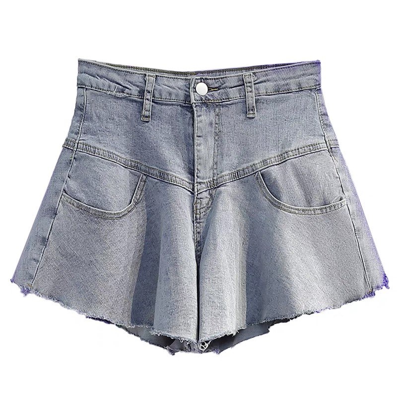 Quần Short Jean Nữ Ống xoè rộng - Quần Đùi Nữ ống siêu rộng rách tua Phong Cách Lưng Cao Ulzzang quảng châu