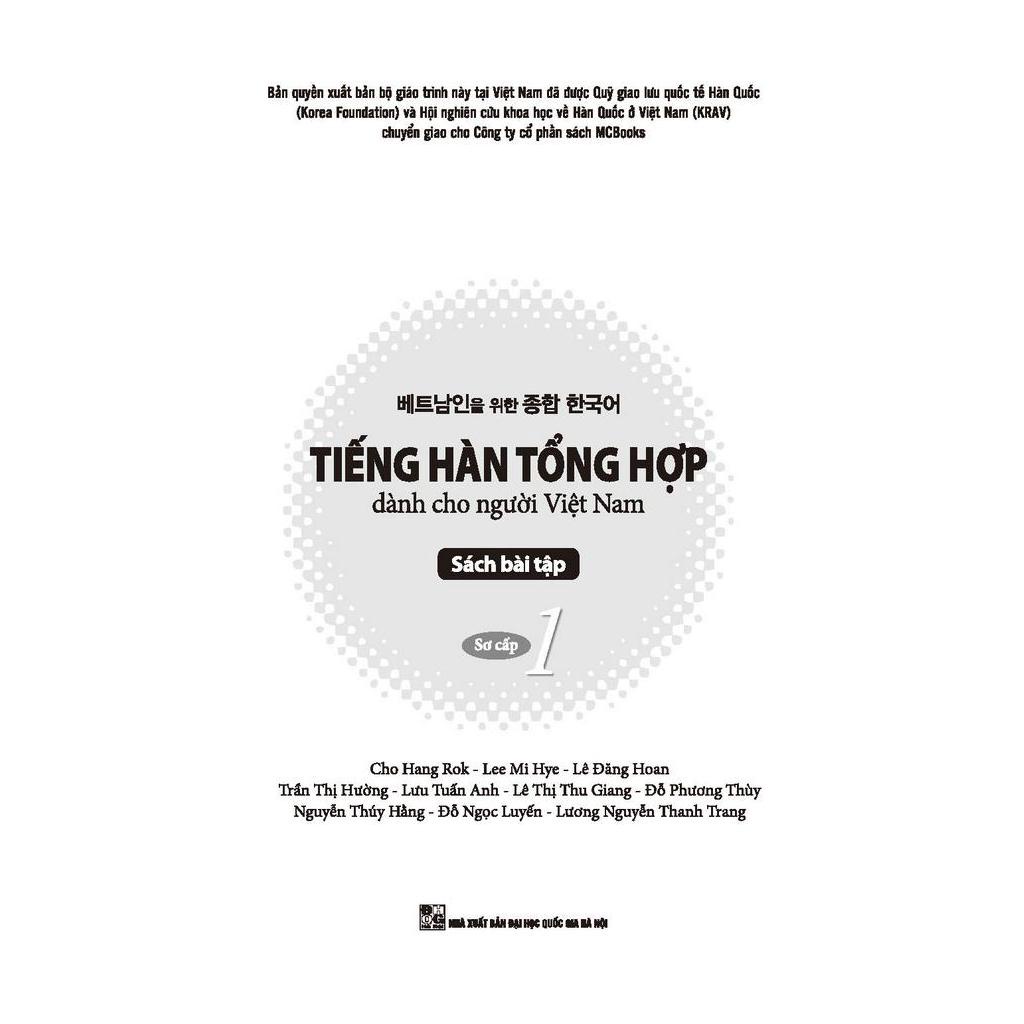 Sách - Tiếng Hàn Tổng Hợp Dành Cho Người Việt Nam - Sách Bài Tập Sơ Cấp 1 - MC Books