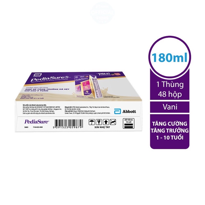 THÙNG 48 HỘP SỮA NƯỚC PEDIASURE HƯƠNG VANI 180ml/ HỘP