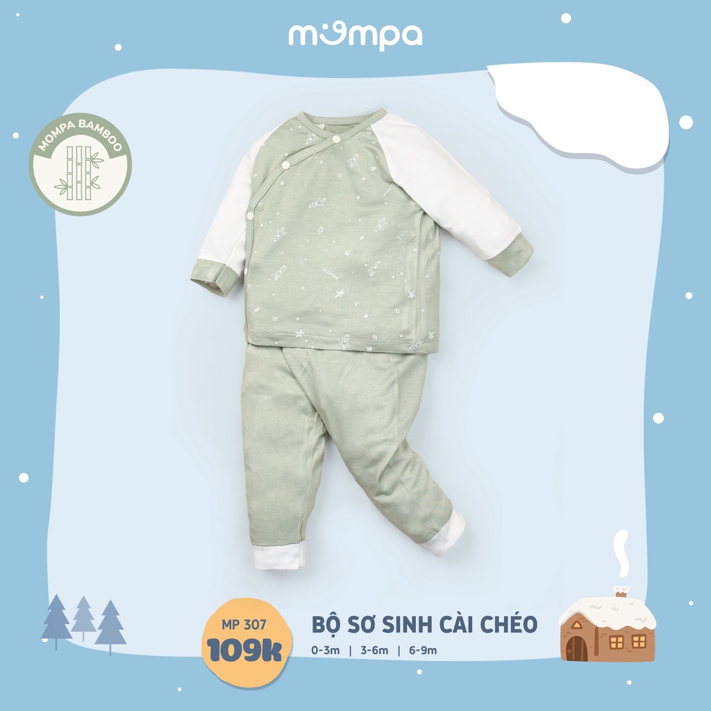 Bộ sơ sinh cài chéo cho bé Mompa từ 0-9M - MP307 hàng Made in Vietnam chất vải Bamboo thoáng mát