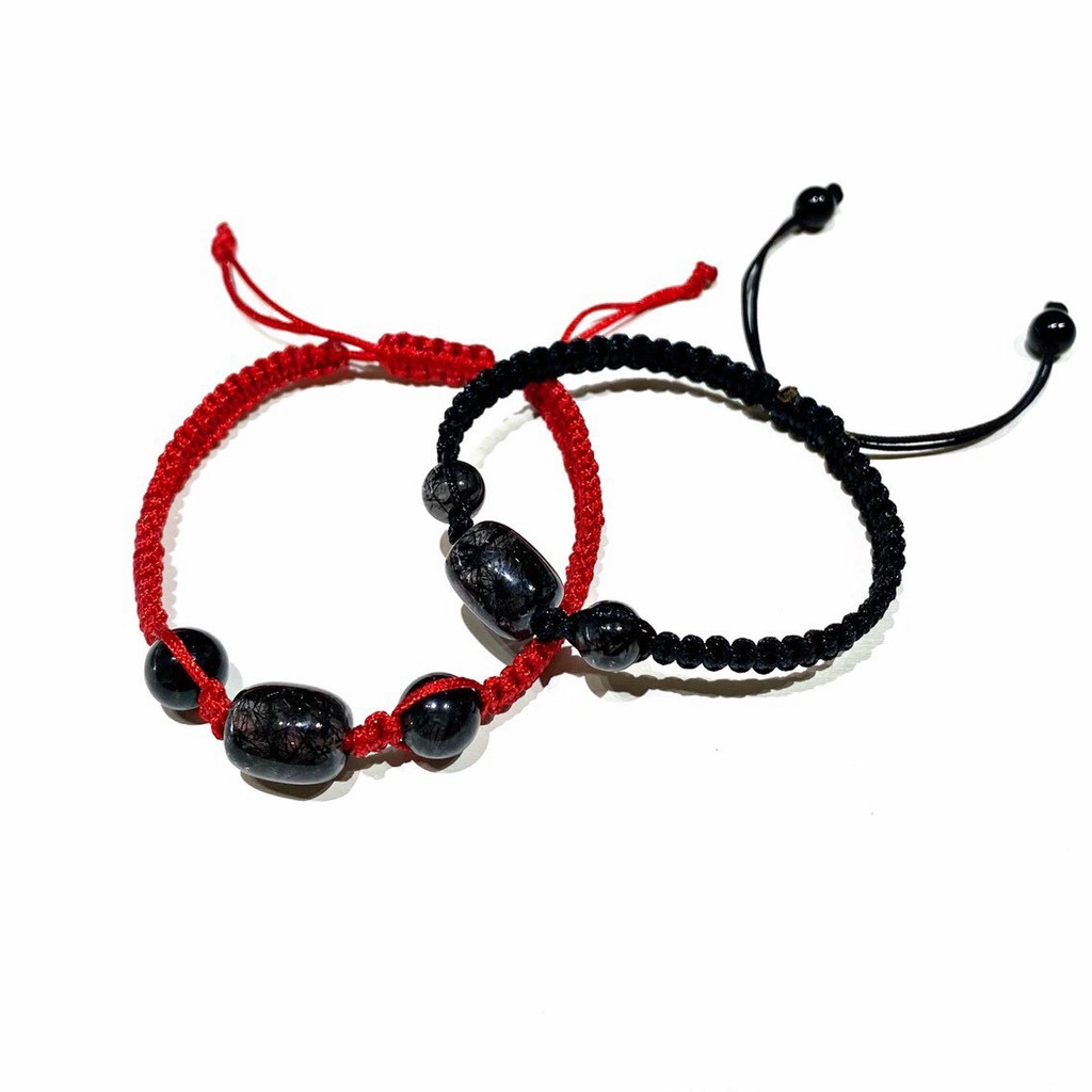 Vòng tay Lu Thống TA Tóc Đen mix hạt 8 ly tết dây đỏ, đen hàng thiên nhiên thiết kế VT150 - Hợp mệnh Thủy, Mộc