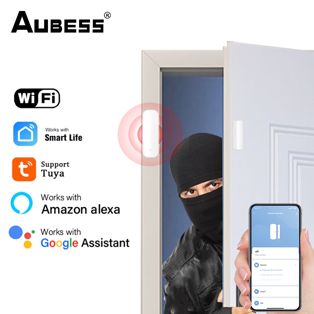 Cảm biến cửa ra vào cửa sổ AUBESS Tuya wifi báo động tin nhắn đẩy từ xa giám sát an toàn thông minh cho gia đình