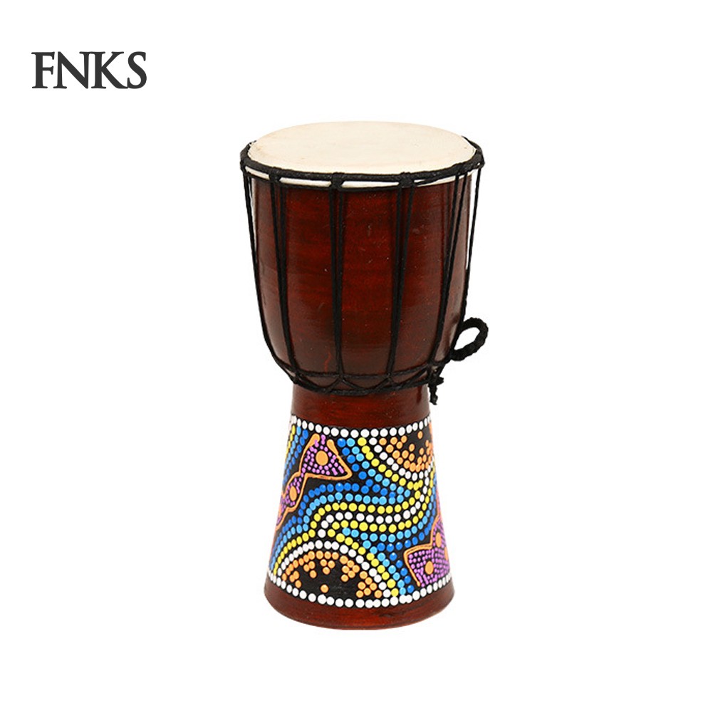 Đồ chơi nhạc cụ trống Djembe đánh tay bằng gỗ kích thước 4/6inch phong cách thổ dân Châu Phi dành cho trẻ em