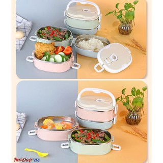 Hộp Đựng Cơm Giữ Nhiệt 2 Tầng 2 Lớp Inox 304 Chống Gỉ Và Tràn