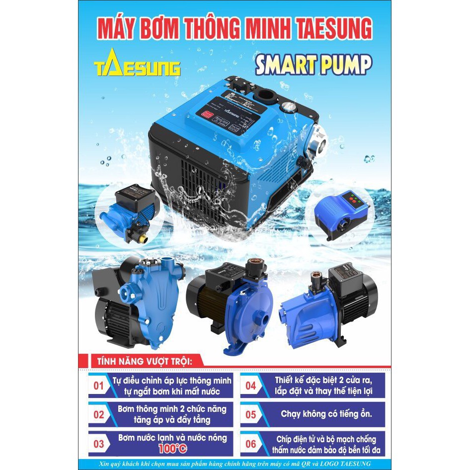 Bơm tăng áp thông minh không ồn 200W TEASUNG 20-TS, chuyên dụng cho phòng bếp, phòng tắm, máy giặt...