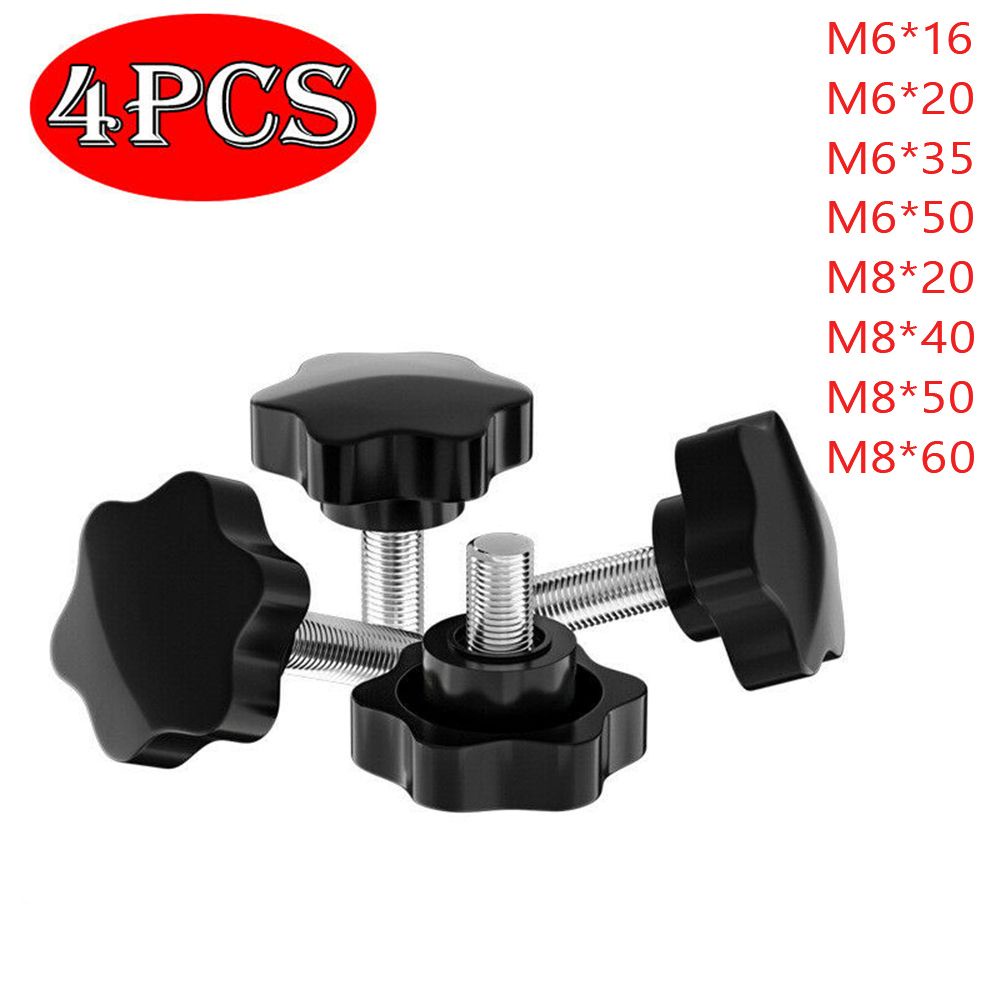 Set 4 núm vặn vặn bằng thép carbon M6 M8 hình ngôi sao màu đen