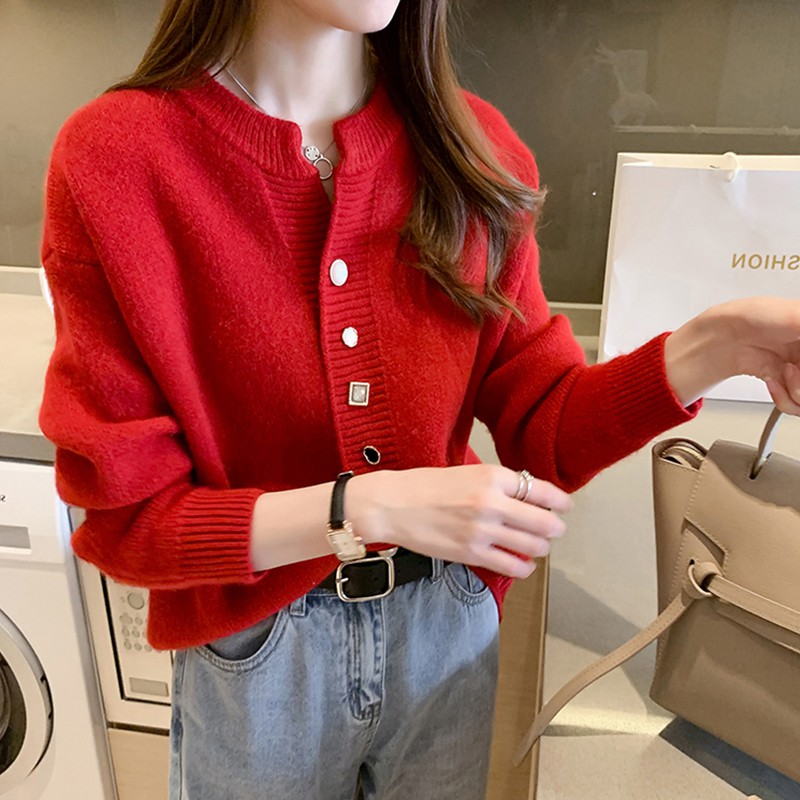 Áo khoác cardigan dệt kim form rộng màu trơn phong cách Hàn Quốc cho nữ