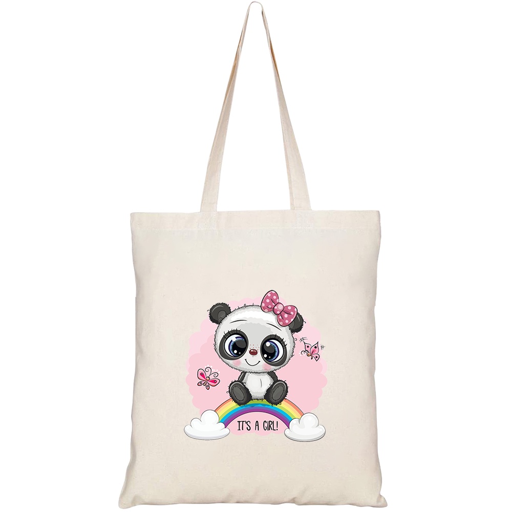 Túi vải tote canvas HTFashion in hình greeting card cute cartoon panda HT398