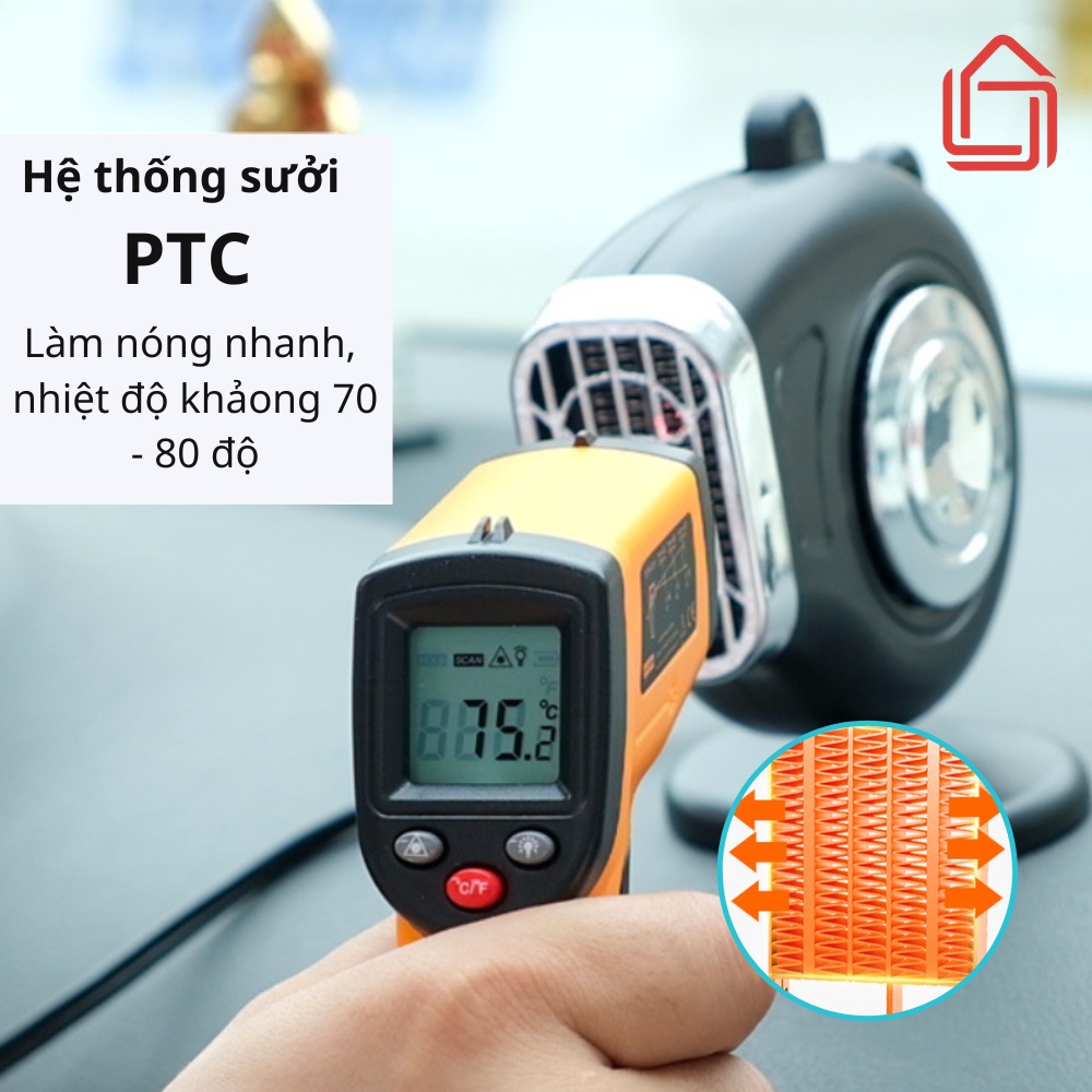 Quạt sưởi mini 12V/24V xoay 360 độ cho ô tô, Quạt sưởi xua tan sương mù đảm bảo an toàn khi lái xe