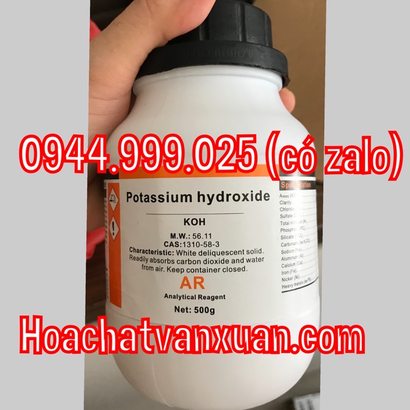 Hóa chất Potassium hydroxide kali hidroxit KOH 85% Xilong chai 500g CAS 1310-58-3