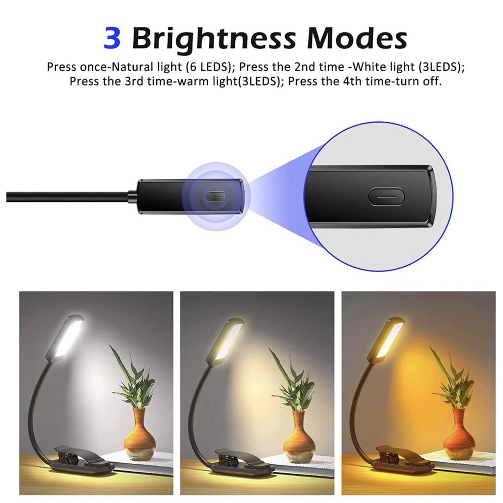 ĐÈN KẸP ĐỌC SÁCH MINI OUILA (hàng mua tại Đức, 6 đèn led, 3 chế độ sáng)