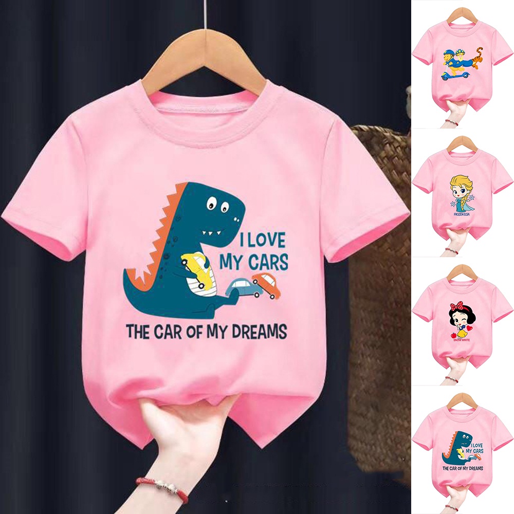 Áo thun cotton pha cổ tròn tay ngắn thoáng khí mùa hè cho bé gái