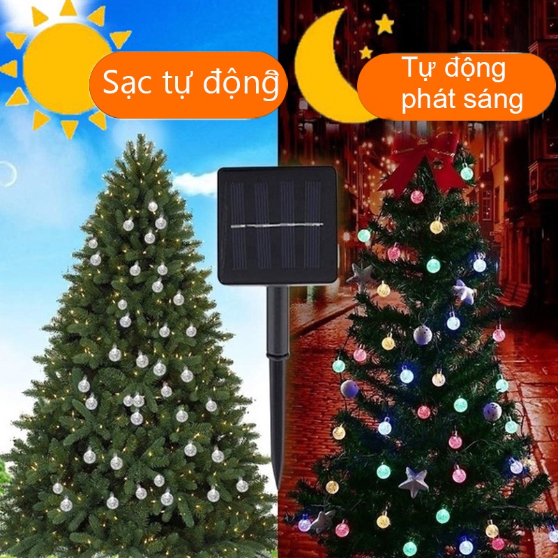 Đèn LED năng lượng mặt trời kiểu pha lê dài 12m 100 bóng chống thấm nước, trang trí ngoài trời đẹp mắt