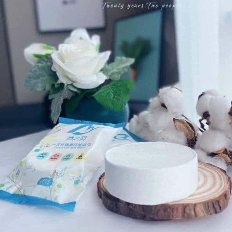 Khăn tắm viên nén bằng cotton dùng 1 lần
