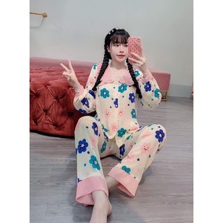 Đồ Bộ Lụa Tay Dài Quần Dài Màu Mới Bèo Xinh Xắn Mặc Nhà Nữ