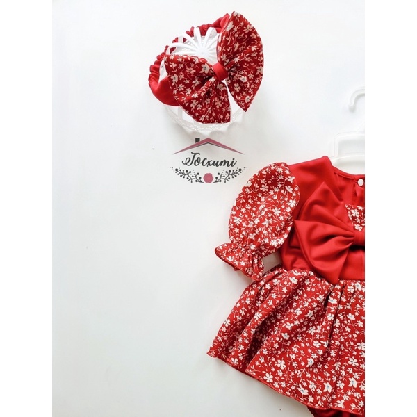 [TẶNG TURBAN] BODY VÁY NƠ ĐỎ HOA NHÍ TRẮNG VOAN NHẬT [SIÊU PHẨM]
