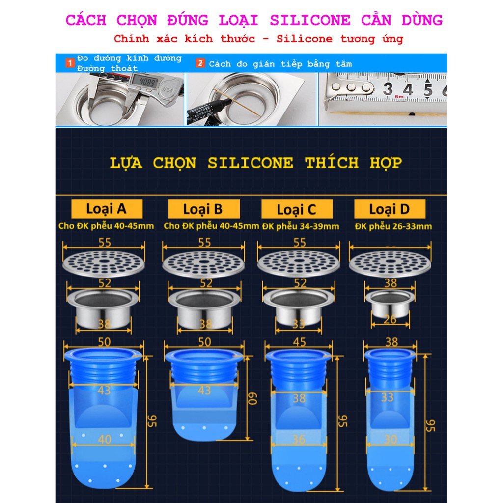 Phụ kiện Silicone lắp thoát sàn chống mùi hôi ngăn vi khuẩn trào ngược lên, ngăn mùi hôi nhà vệ sinh, cống nước hiệu quả