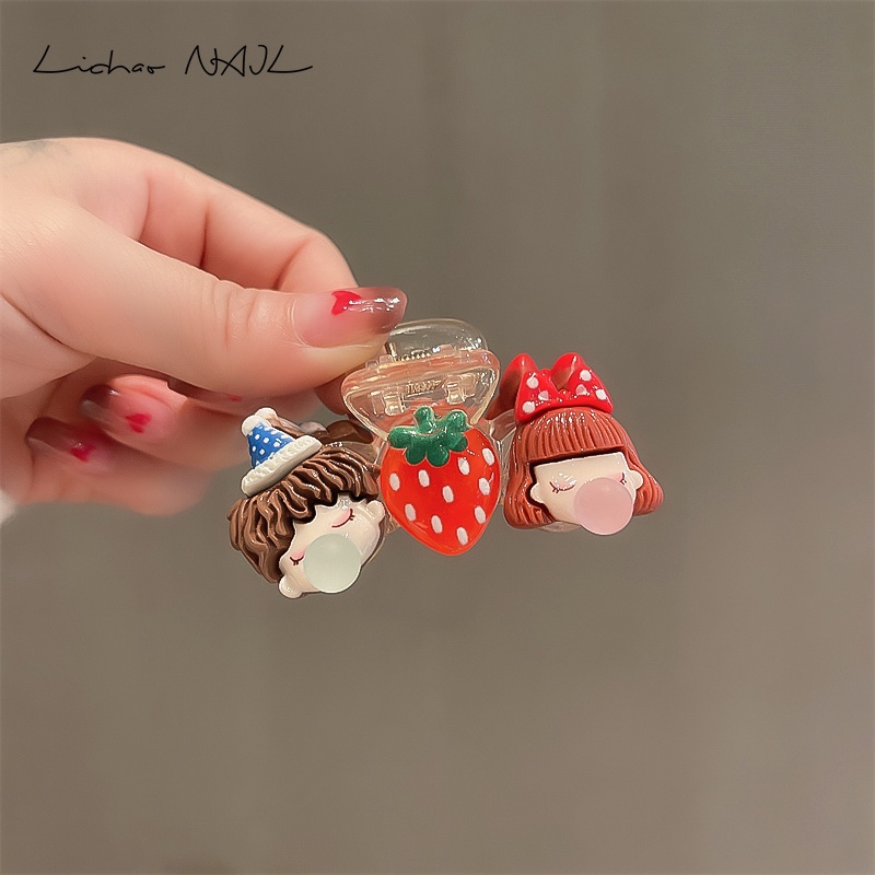 Kẹp Tóc Hình Gấu Dâu Tây Đơn Giản Thời Trang Hàn Quốc