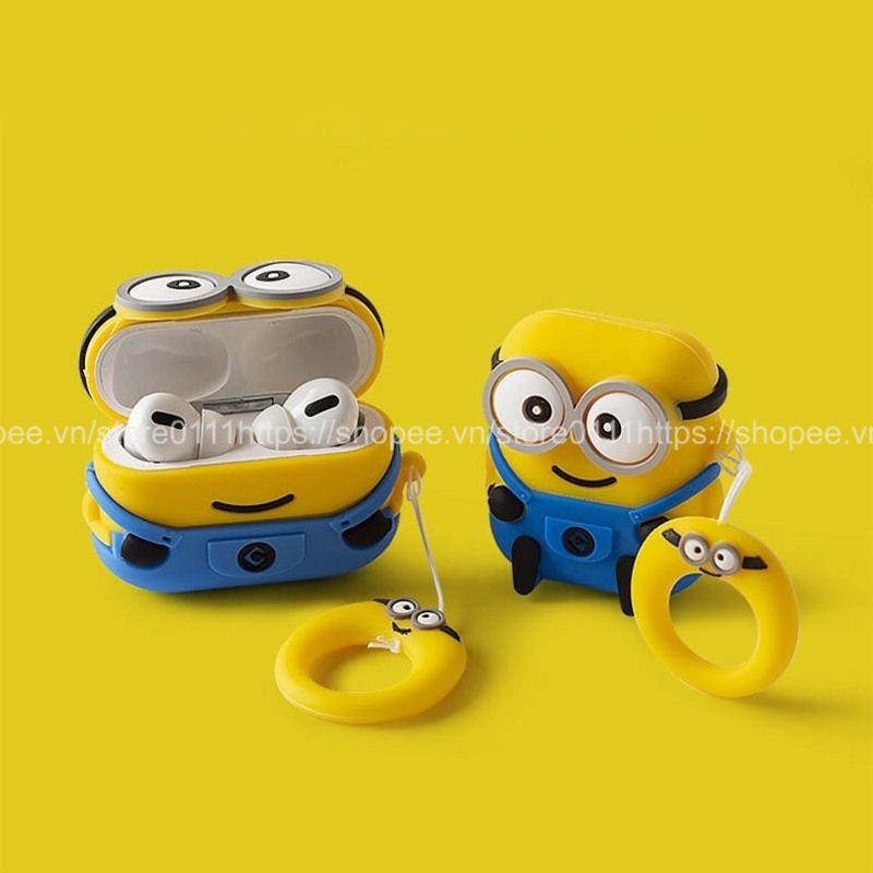 Case Vỏ Bao Airpods Đựng Tai Nghe Airpod 1 2 Pro Hình Minion 2 Mắt Cực Cute Bằng Silicon